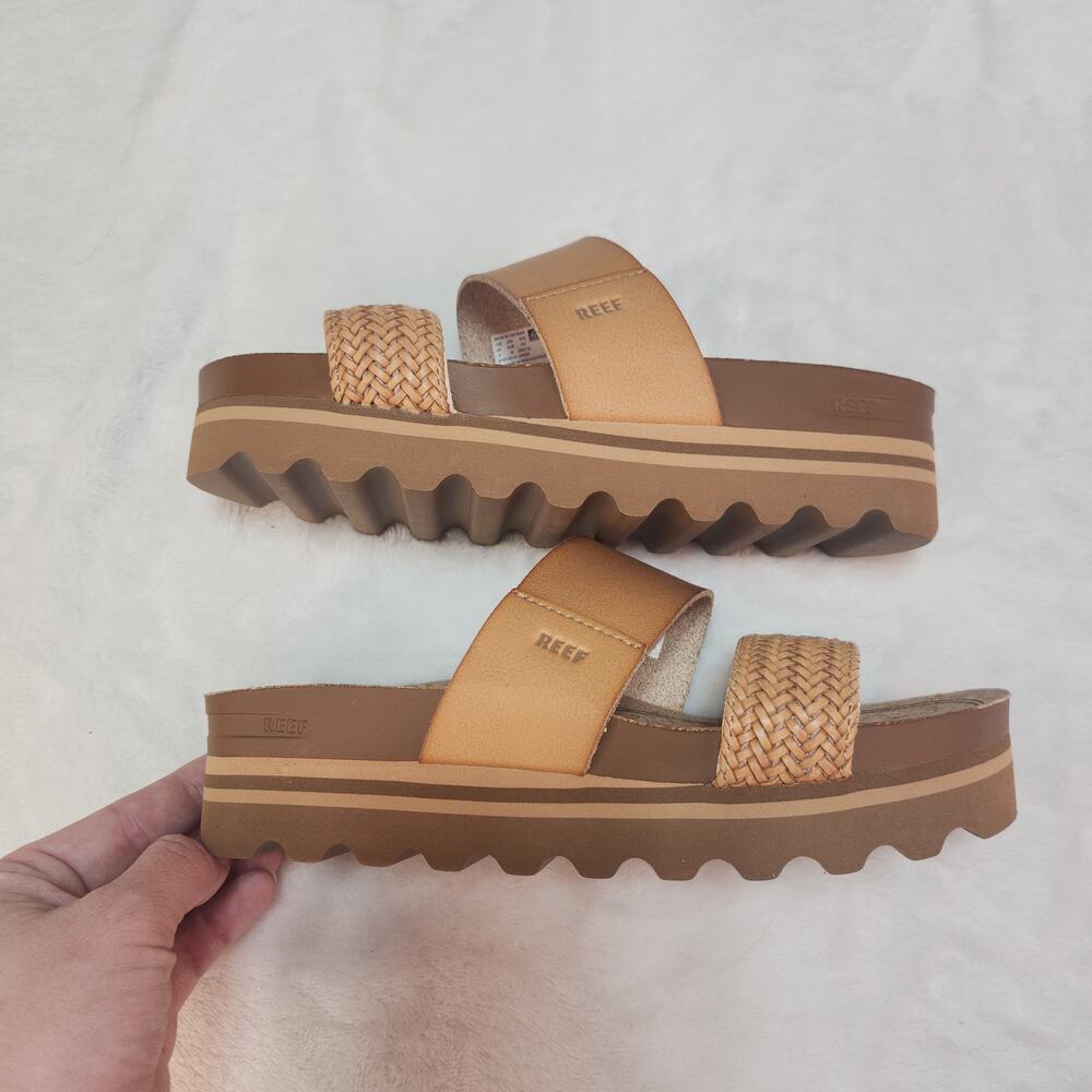 Reef Cushioned Vista Hi Flatform Sandal Womens 5 Natural Braid Platform Tan - Picture 7 of 11